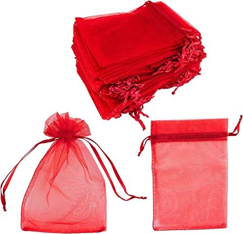 25 אדום אורגנזה שקיות 5 * 7 אינץ, חג המולד סוכריות מתנת תיק שאגון מתנת פאוץ חתונה חג המולד לטובת