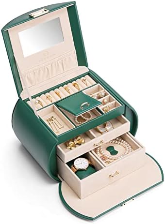 מארגן קופסאות תכשיטים Vlando, מארז תכשיטים מראות עור בסגנון נסיכה, עגילי שרשראות טבעות טבעות מחזיק