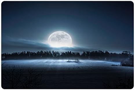 מחצלת לחיות מחמד לשמי לילה למזון ומים, סהר ירח עולה מעל גבעת יער כהה בצפון שוודיה הקרה תמונה, מלבן