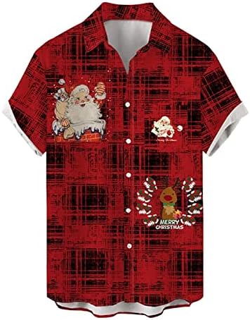 XZHDD לחג המולד חולצות שרוול קצר לגברים, חג המולד מצחיק סנטה קלאוס כפתור הדפסה מטה מפלגה ביתית חולצה